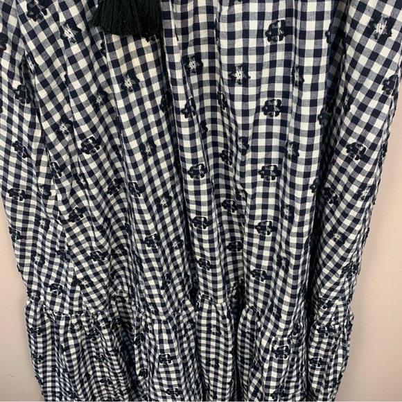 Madewell Gingham Midi Ruffle Tent Dress Embroidered Flower - Picture 3 of 11